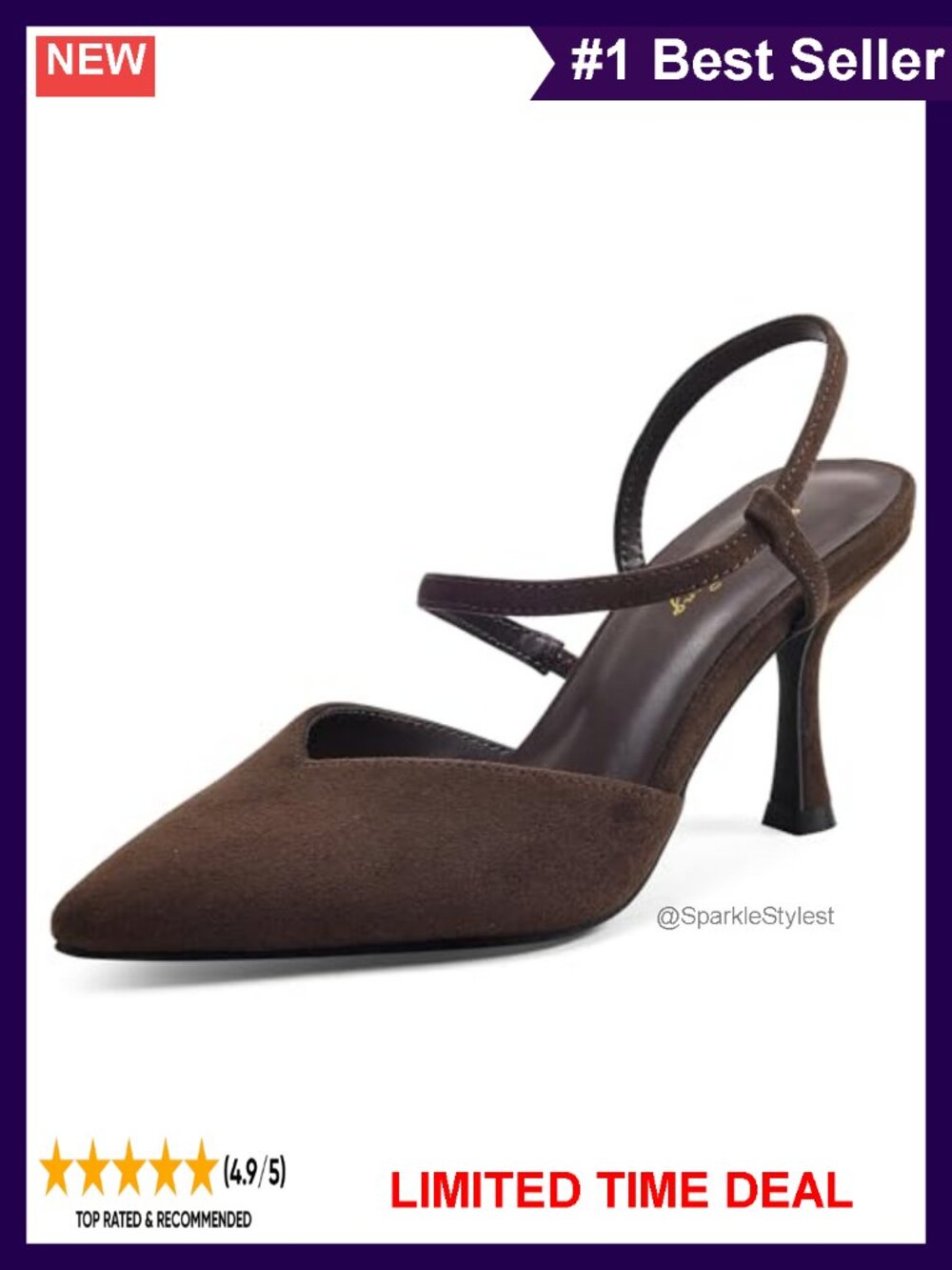 Kitten Heel Slingback Pumps Pointed Toe Faux Leather
